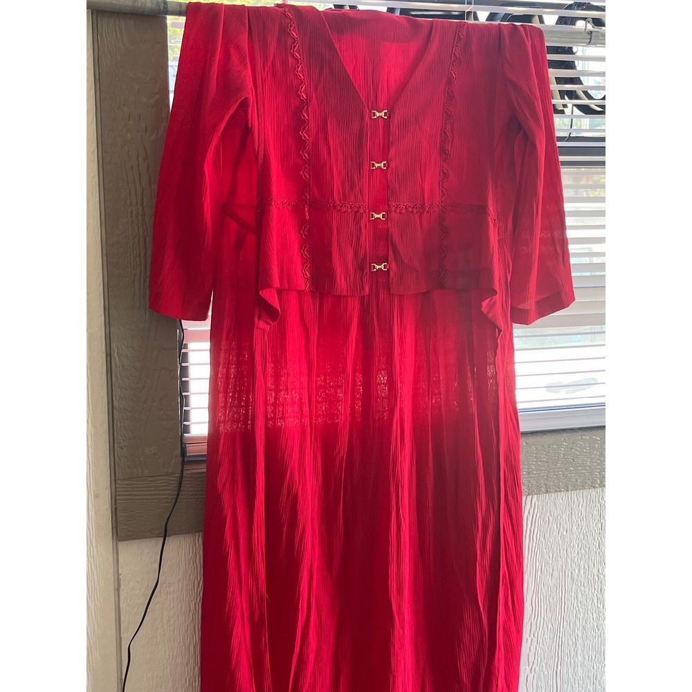 Vintage Miss Dorby Red‎ Dress and Jacket Set Gold Accents Size 12